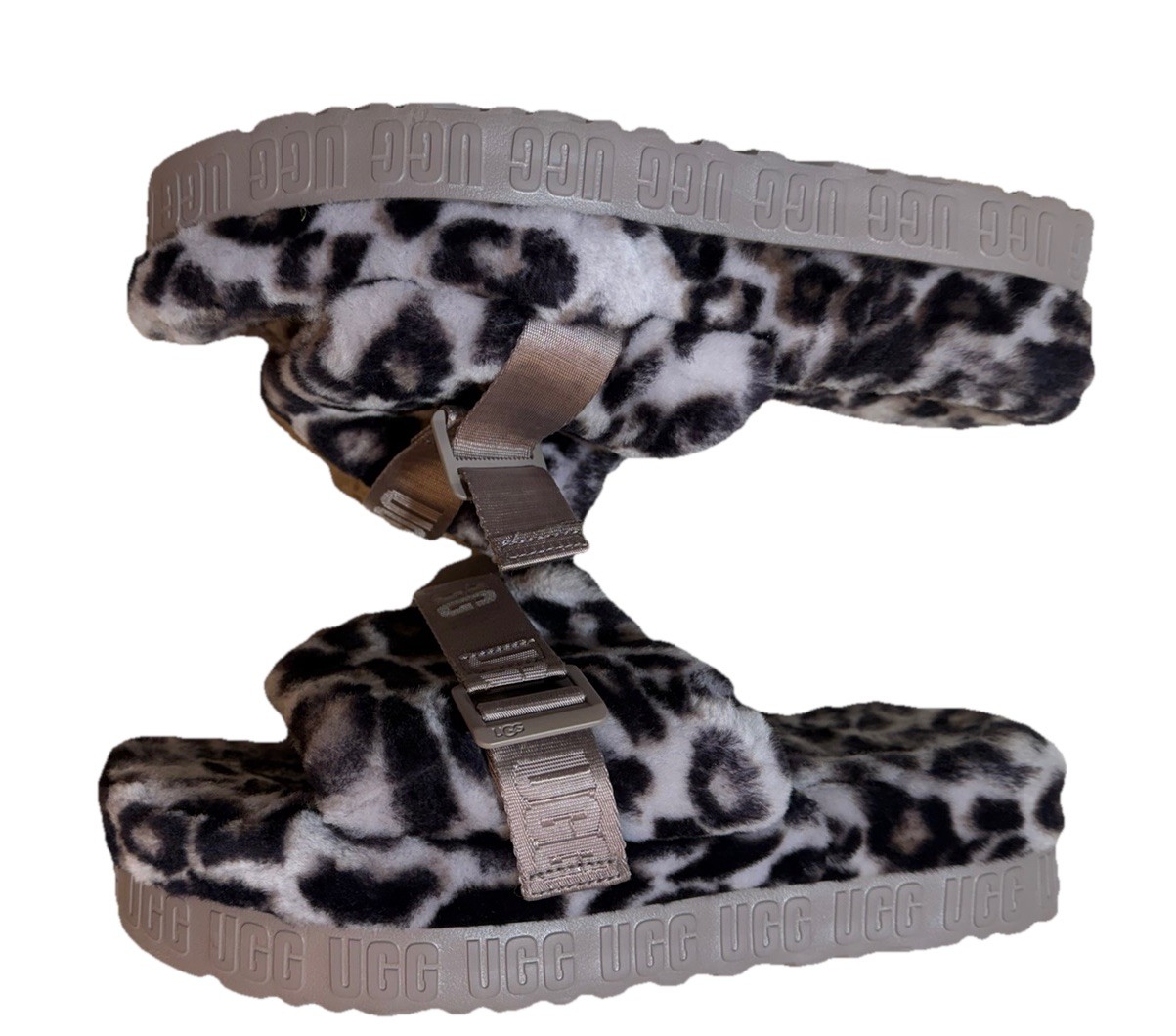 UGG Fluffita Panther Slipper Slides Gray Black Womens Size 12 image 5