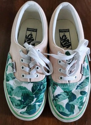Vans Customes shoes sneakers green plant follage  Excellent green white tan