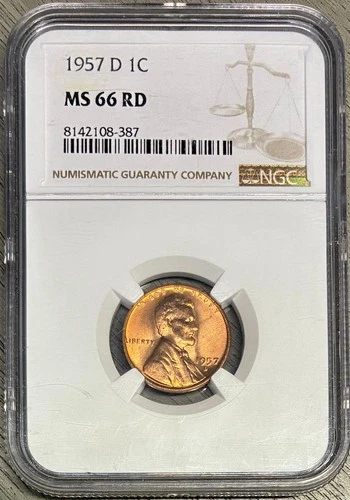 1957-D Lincoln Cent (Wheat Penny), NGC MS-66 RD