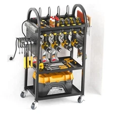  Power Tool Organizer Cart with 8 Movable Charging Station, 4-tire Rolling 
