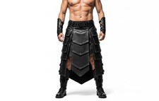 Handmade Leather Gladiator Kilt Black Armor, LARP Cosplay Outfit