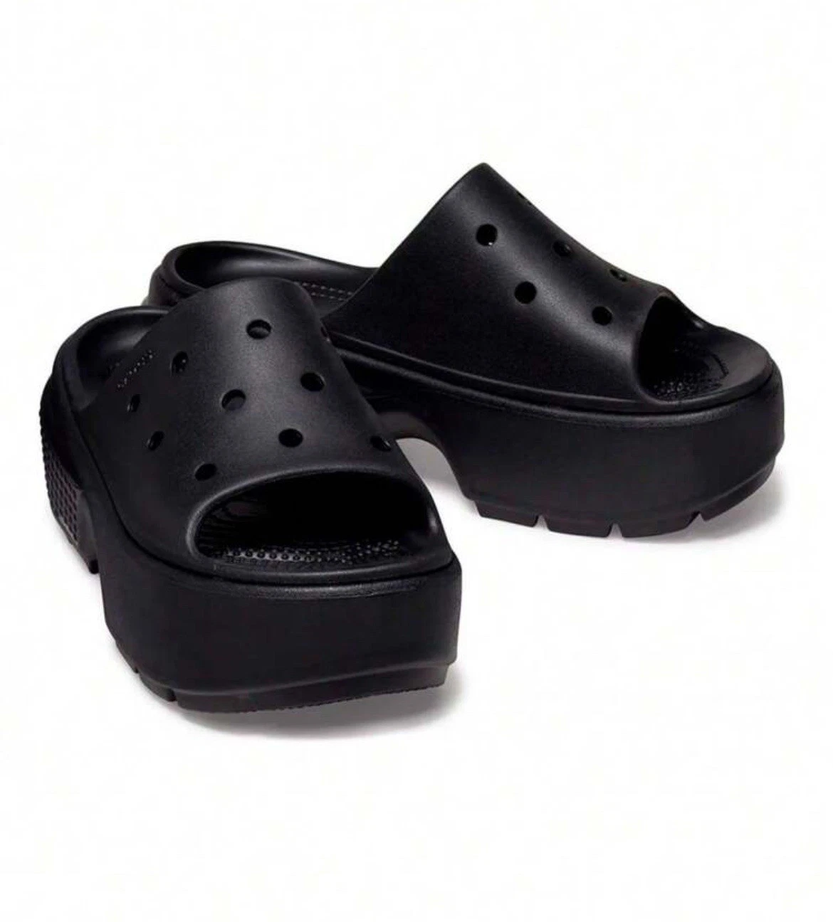Crocs Unisex Wedge Sandals Stomp Slide Slip On Black UK Size - Mens 5 / Womens 6
