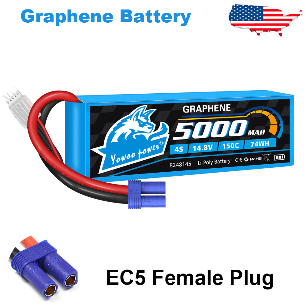 Yowoo 4S 5000mAh EC5 Lipo Battery 14.8V 150C for RC Airplane