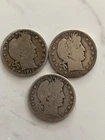 Barber Half Dollar Silver Coins 1903, 1906-D, 1912 Lot of 3 Circulated