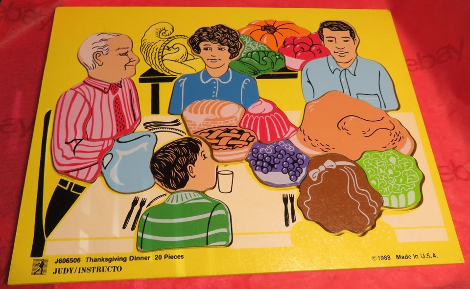 Vintage 1988 Judy Instructo Thanksgiving Dinner Wooden Puzzle 20 pc J606506 GUC - Image 3 of 4