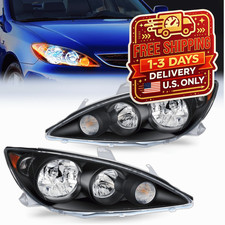 Headlight Assembly Black Housing Amber Reflector Pair 2005-2006 Toyota Camry