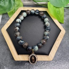 Handmade Stone Bead Stackable 6.5 Plus Stretch Bracelet Mary Medallion B8111