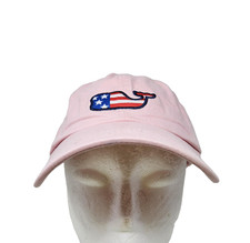 Vineyard Vines Hat Cap Strap Back Pink American Flag Whale Embroidered Mens
