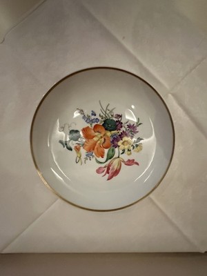 Zierteller Mit Blumendekor und Goldrand handgemalt Von MPM Saxonia