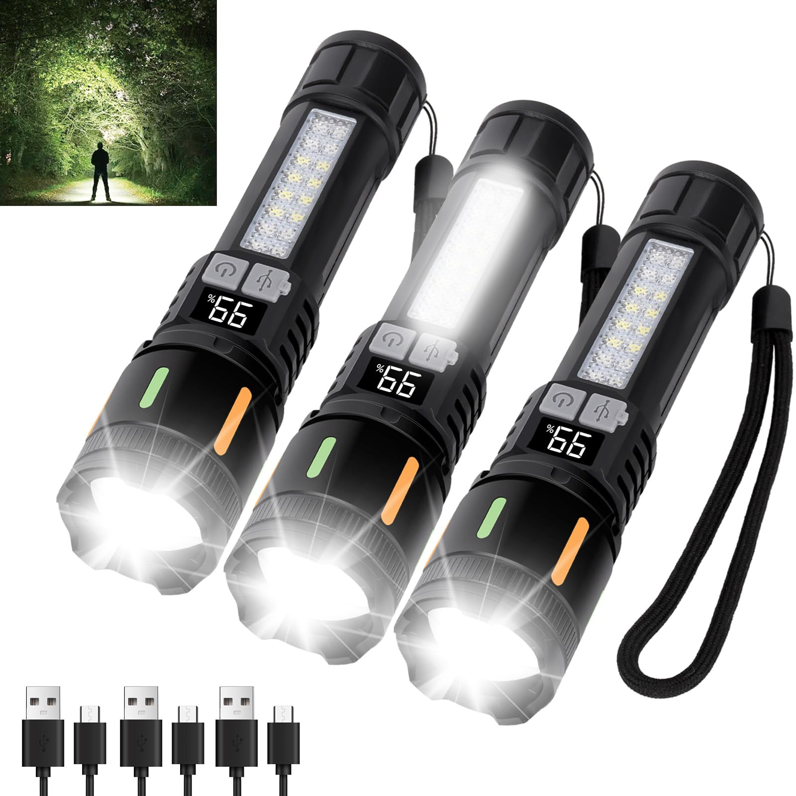 High Lumens Rechargeable Flashlight 3 Pack - 990K LED Ultra Bright