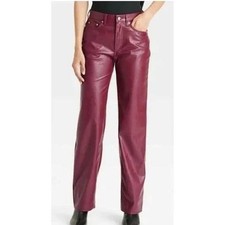 Universal Thread Womens 8R Cranberry Red Faux Leather Mid Rise 90s Baggy Pants