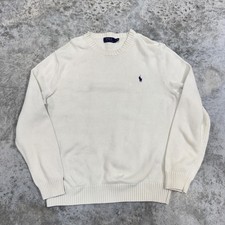 Polo Ralph Lauren Sweater Mens XL White Knit Crewneck Pullover Pony Logo