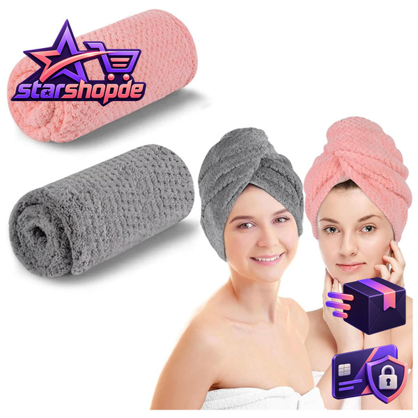 Haarturban Mikrofaser 2 StüCk Rosa Grau Super SaugfäHig Schnell Trocknend-image
