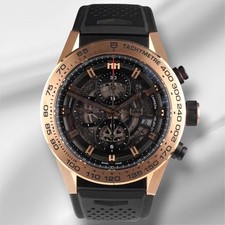 Tag Heuer Carrera 45mm 18k RG Skeletonized Rubber Band Men's Watch CAR2A5B