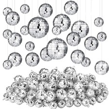 Funtery 100 Pcs Mirror Disco Balls Bulk Assorted Silver Hanging Disco Ball Decor