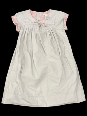 GIRL'S JACADI PARIS DRESS GRAY COTTON SHORT SLEEVE PINTUCK PLEAT BOW SIZE 6