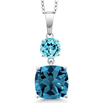 6.20 Cttw London Blue Topaz and Swiss Blue Topaz Pendant Necklace For Women |