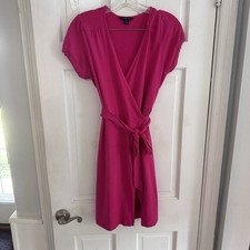 LANDS’ END Wrap Pink Dress V-Neck Sleeveless Barbie Sz Small 6-8 Beach
