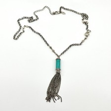 Vintage Chico's Silver Tone Turquoise Faux Stone Tassel Pendant Necklace Y2K