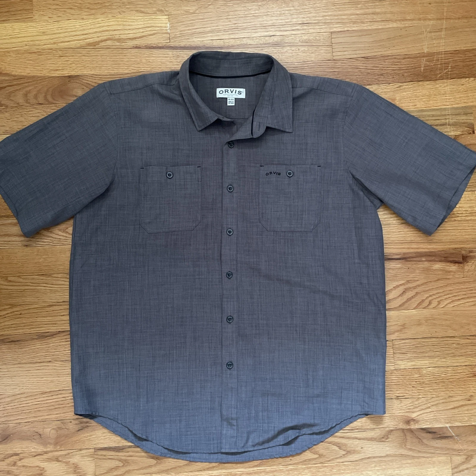 Orvis Men’s XL Gray Tech Short Sleeve Button Up Shirt Fishing Hiking Outdoor