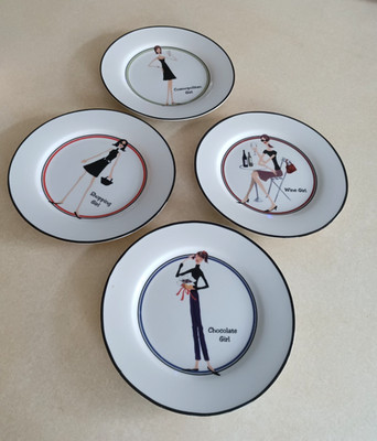 The T Company  The Girls  Plates Set of 4 Chocolate Wine Shopping Cosmopolitan