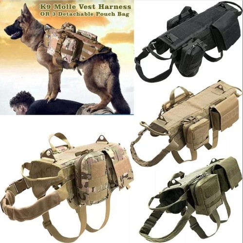 Tactical Dog Hunting Training K9 Molle Vest Harness with 3 Detachable Pouch Bag