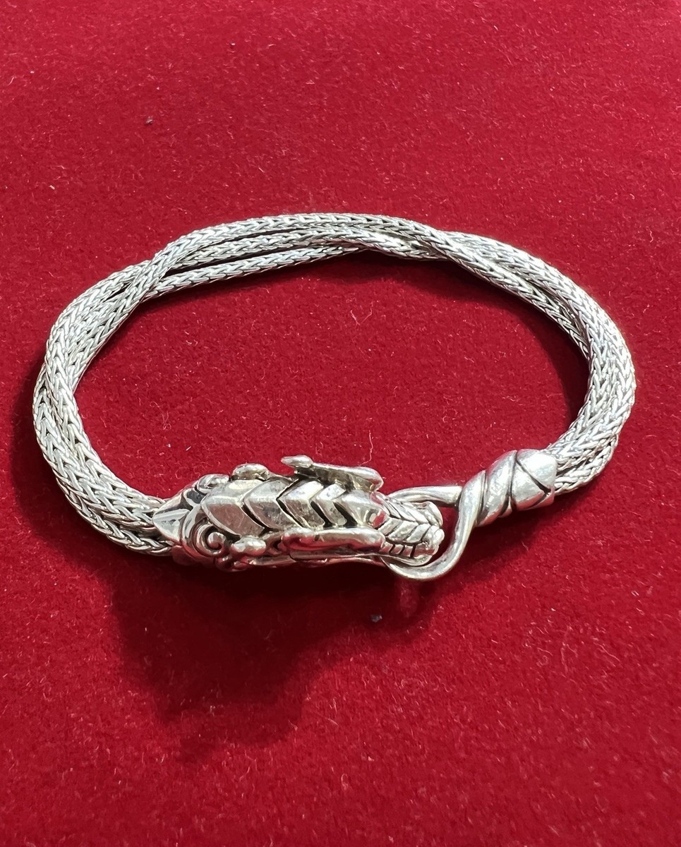 John Hardy 925 Silver Bracelet Naga Collection. Dragon with Blue