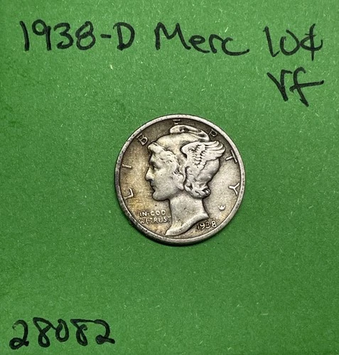 1938-D Mercury Dime 10c VF Very Fine 90% Silver See Pictures