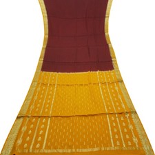 Vintage Maroon Saree 100 Pure Mysore Crepe Silk Zari Woven Sari 5YD Soft Fabric