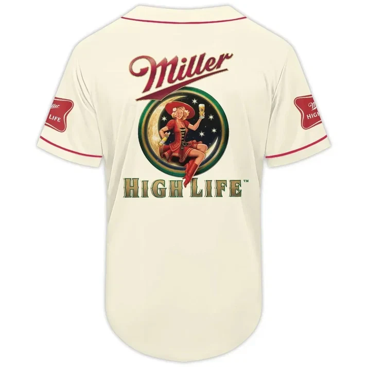Miller Highlife Baseball Jersey Cream Button-Up Summer Beer Shirt for Unisex