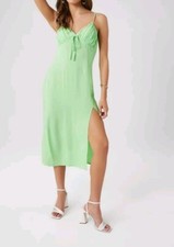 FOREVER 21 Women Neon Green Spaghetti Strap Sleeveless Maxi Dress w/ Slit S NWT