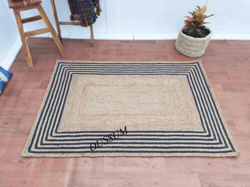 Oussum Living Room Area Rug Runner 100% Jute Carpet Kitchen Bedroom Non-slip Rug - Picture 1 of 23