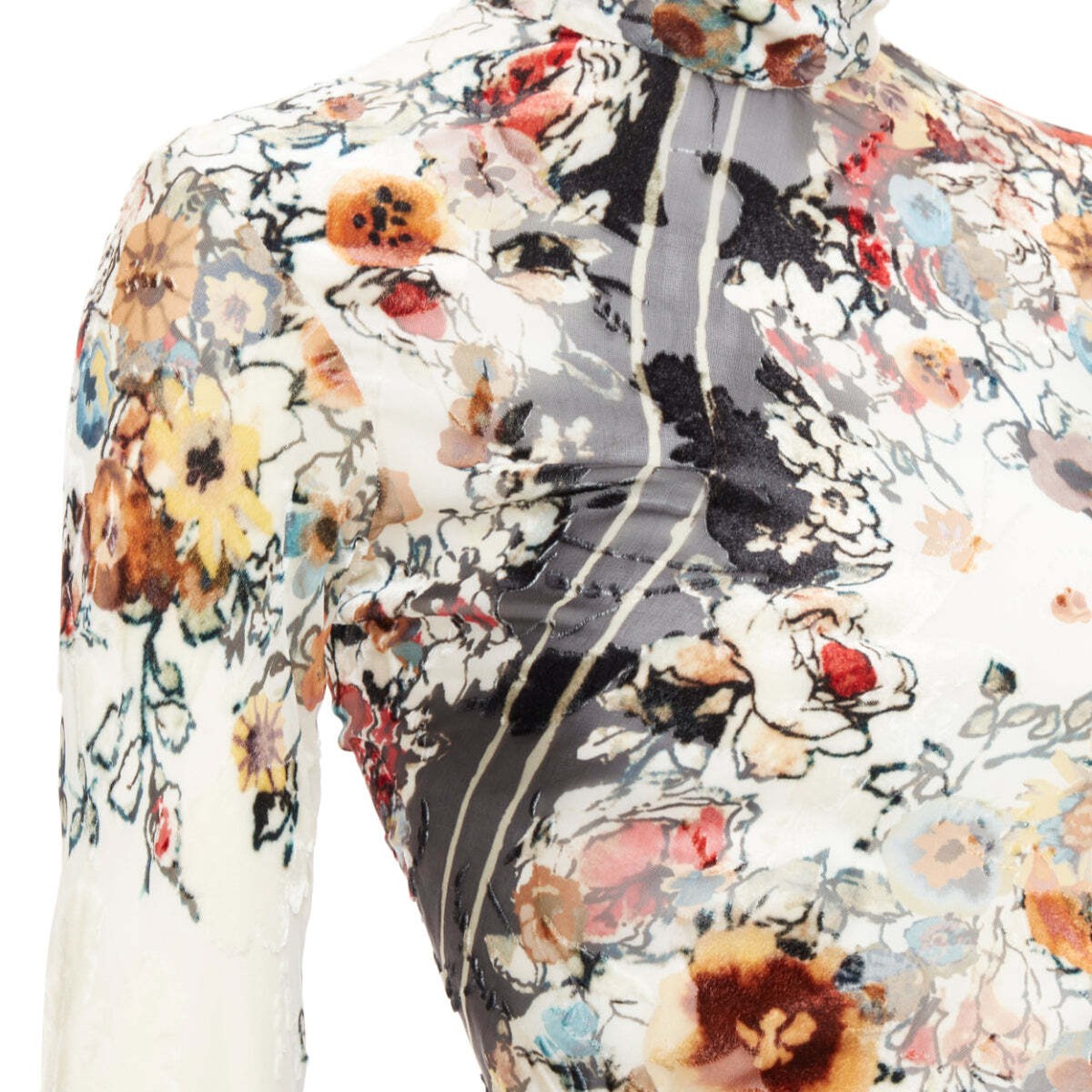 rare JEAN PAUL GAULTIER Vintage cream floral qipao devore