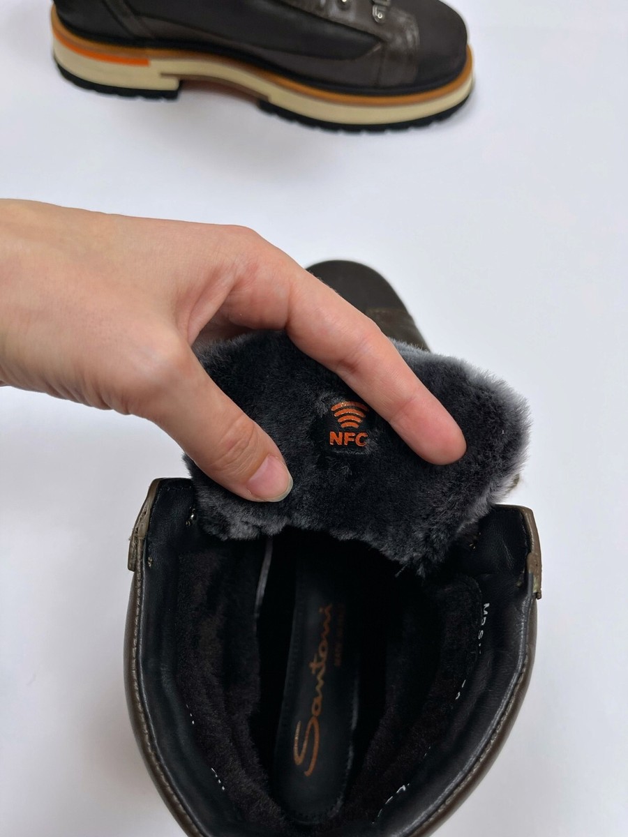 Santoni Leather Winter Boots Fur Lining Dark Brown Shoes  display picture 3