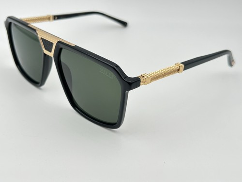 Zilli Sunglasses Polarized Titanium Leather ZI 65097 C01 Gold Black Green 59 17 - Picture 3 of 6