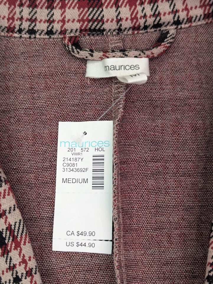 Chaqueta Blazer Maurices Roja a Cuadros Sin Forro Tejido (Sin Botones) Abrigo, Mujer M (34x26) Foto 2 de 4