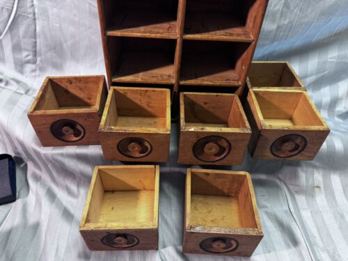 Beautiful Old Antique Wood Spice Rack Cabinet 8 Drawers Hangs or Sits. Restored - Picture 9 of 11