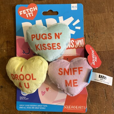 Bark Fetch It I Chews You 3 Squeaker Hearts Dog Toy XS/S HeartsValentine s Day