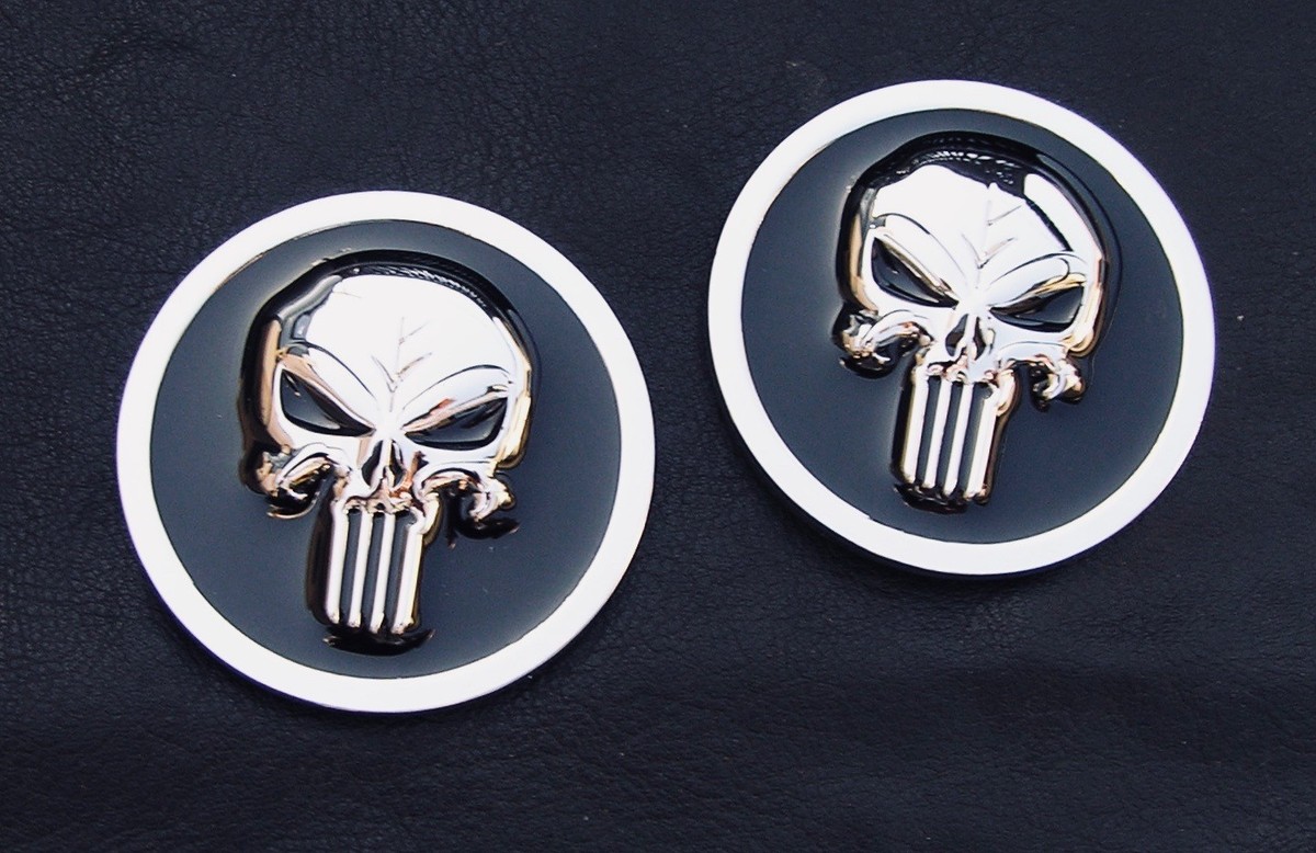 PUNISHER FENDER PAIR 47mm CAR EMBLEMS 1 7/8 Inch Metal Badges *NEW