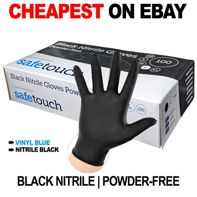 SAFETOUCH 100 Black Nitrile Powder & Latex Free Thick Disposable Gloves Tattoo Mechanic