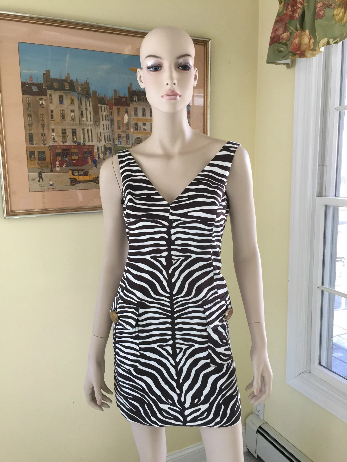 Nuovo con etichette $1395 MICHAEL KORS taglia 0 marrone bianco stampa zebra ABITO SENZA MANICHE