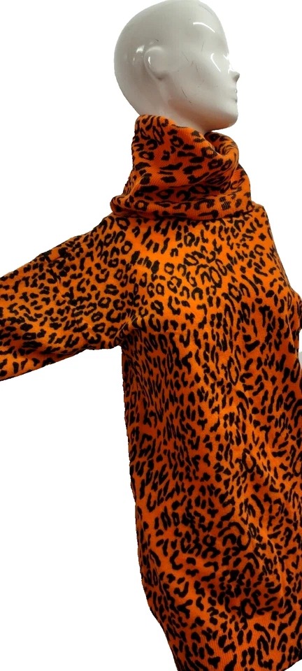 Suéter Naranja Leopardo Cuello Alto Punk Años 80 Largo Gran Tamaño Etiqueta Fuerza Creativa Foto 2 de 4