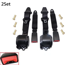 2x Retractable 3 Point Safety Seat Belt Straps Car Vehicle Adjustable Belt Kit