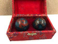 Chinese Chiming Baoding Balls, Lined Hinged Box, Cloisonne Dragons