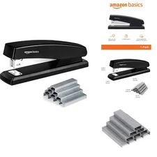 Stapler with 1000 Staples, Office Stapler, 25 Sheet Capacity, Non-Slip, Black