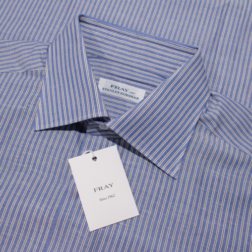 Fray NWT Dress Shirt Size 16 41 in Blue/Brown/White Stripes Cotton & Linen Blend