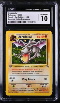 Aerodactyl 1999 Pokemon Fossil 1st Edition Prerelease Cosmos Holo #1 CGC 10  GM | eBay