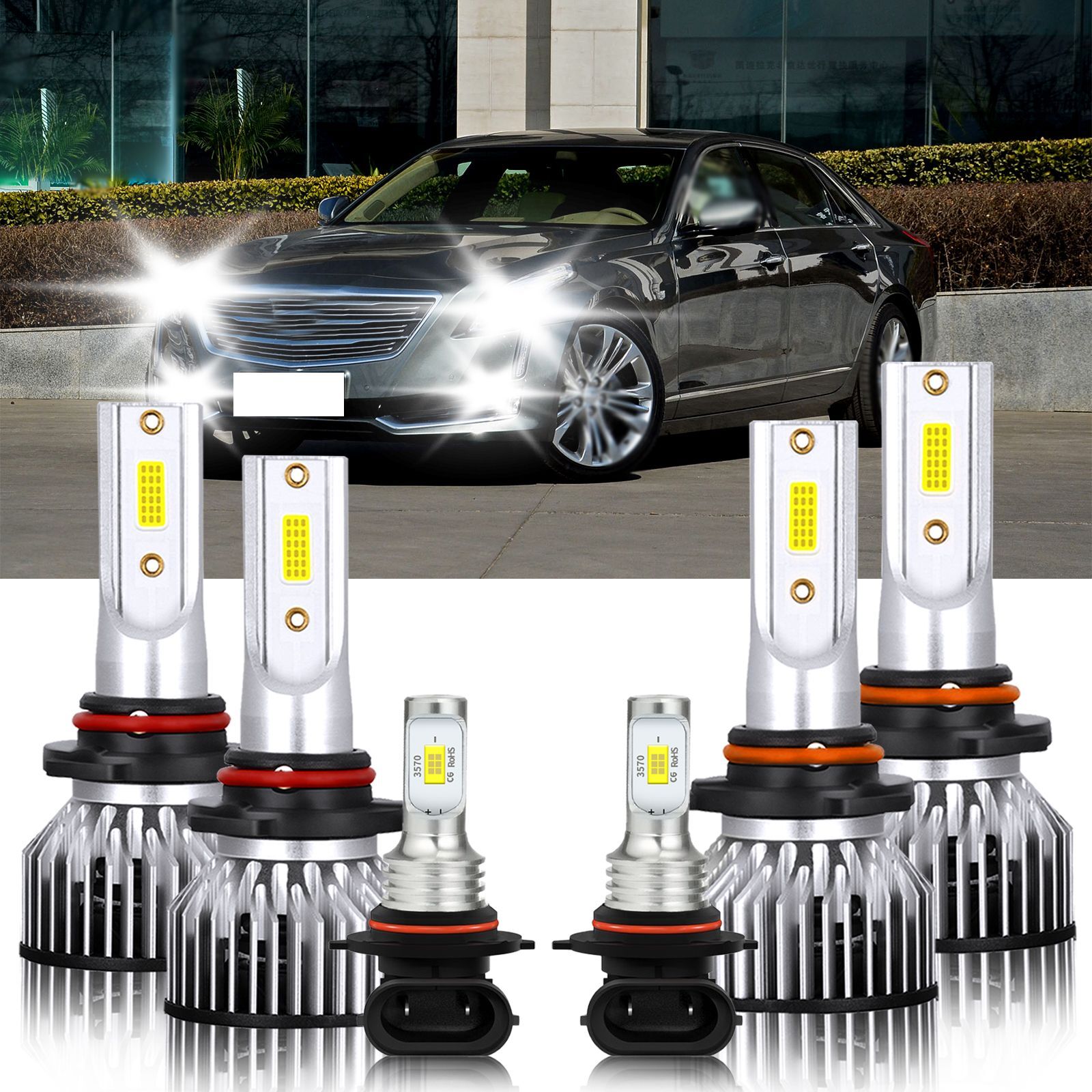 For Cadillac CTS 2003-2007 6Pcs Combo LED Headlight Hi/Lo Bulbs + Fog Lamp 6000K