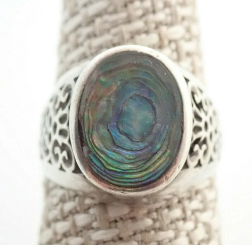 Vintage Abalone Shell Sterling Silver Band Ring Sz 7.75