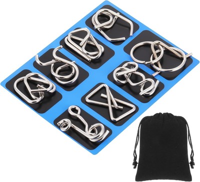 Metal Wire Puzzle Set of 8 with Pouch,Brain Teaser IQ Test Trick Toy for Party!